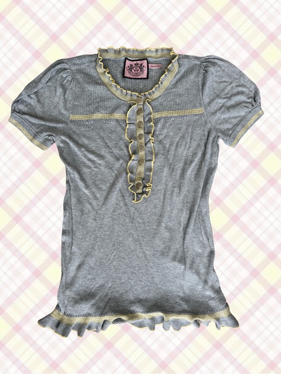 Juicy Couture Tops - Juicy Couture Gray Knit Ruffle-Trim Top with Yellow Accents